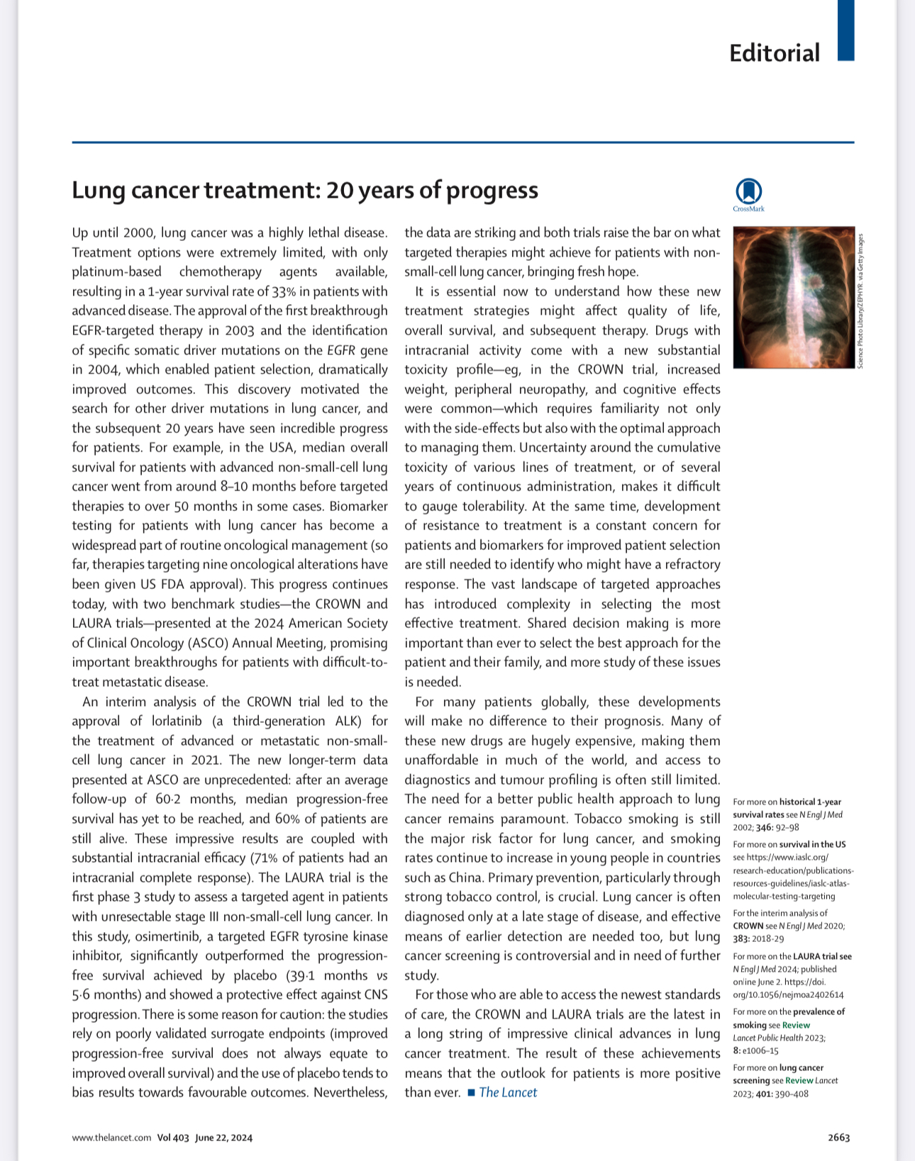 Lung cancer treatment 20 years of progress The Lancet editorial
