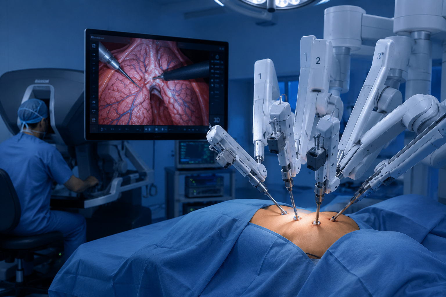 Robotic thoracic surgery illustration